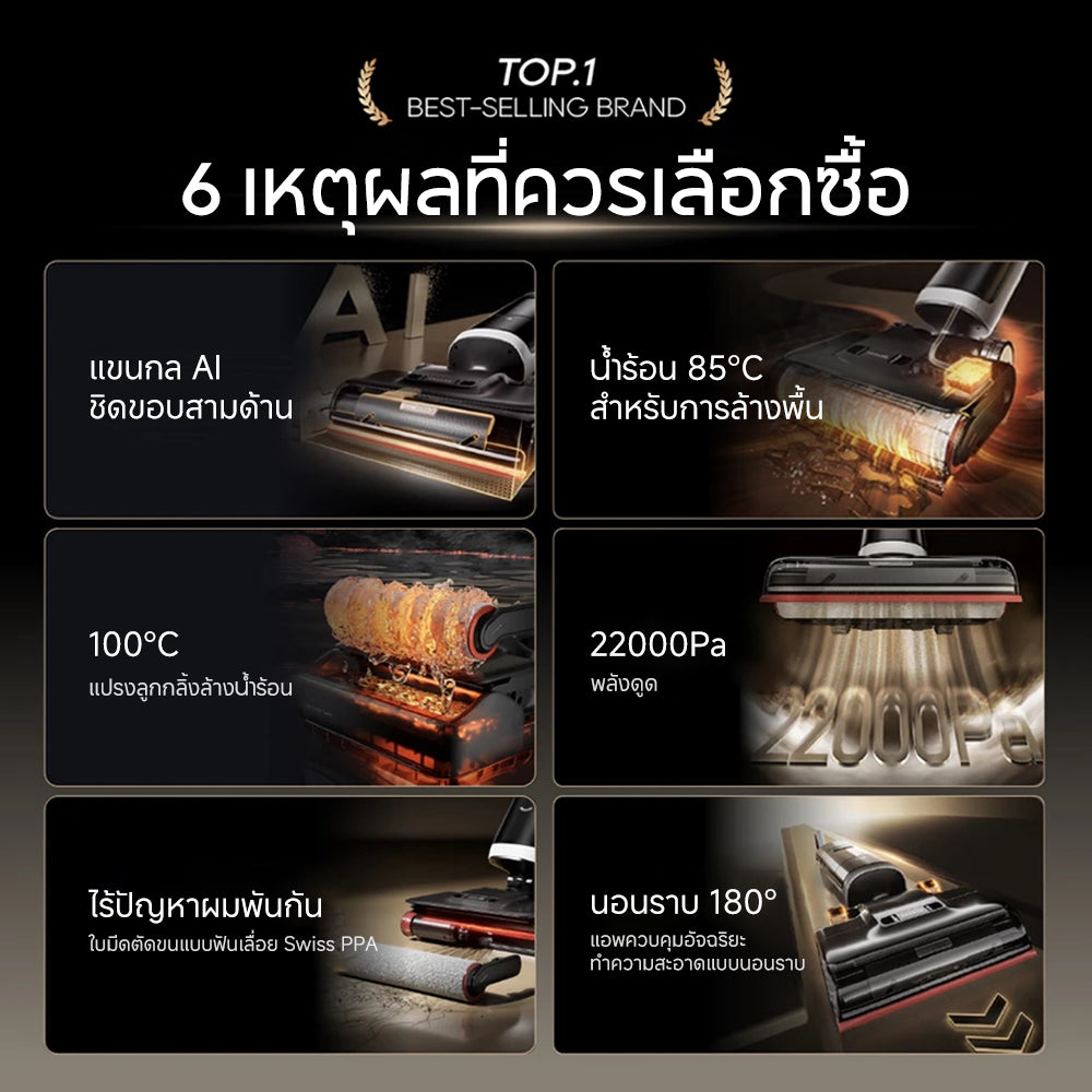 Dreame H15 Pro Heat Wet and Dry Vacuum แขนกลอัจฉริยะ AI เครื่องดูดฝุ่นถูพื้น เส้นผมพันกันเป็น0ล้างด้วยน้ำร้อน100℃