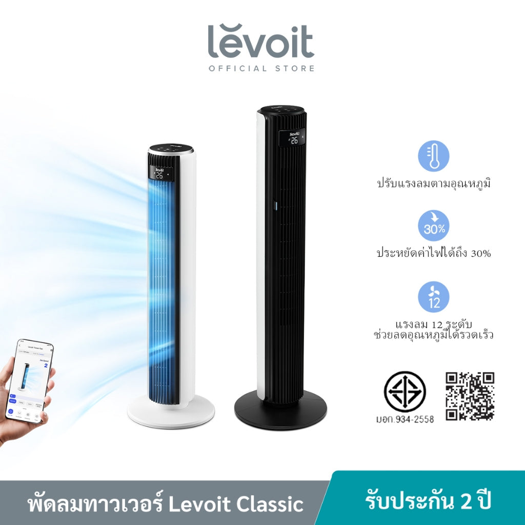 Levoit Smart Tower Fan LTF-F422F362F422Wifi พัดลมอัจฉริยะ ความเร็ว 12 ระดับ เซ็นเซอร์วัดอุณหภูมิ