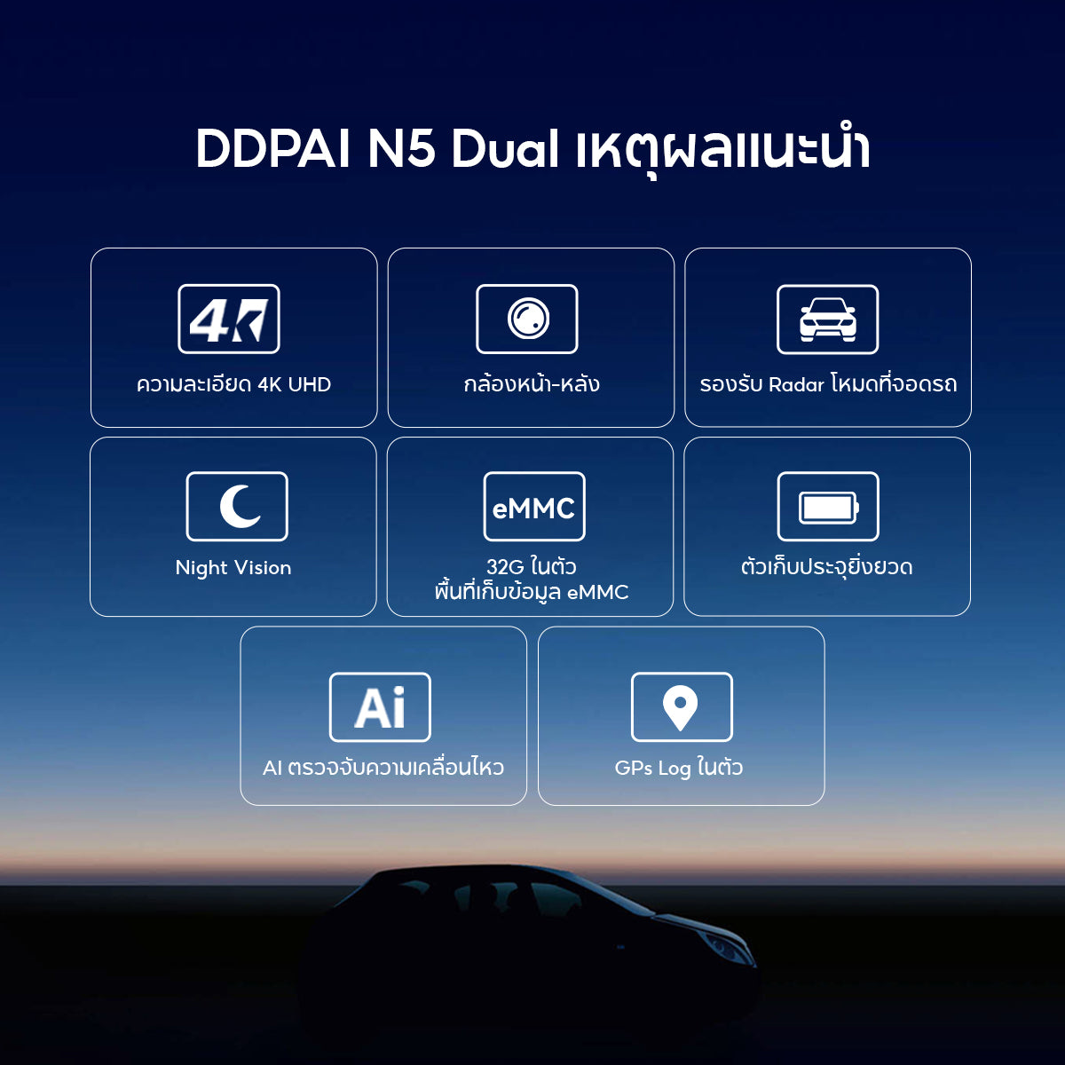 DDPAI N5 Dual Front and Rear Dash Cam 4K +1080P Full HD Car Camera ADASกล้องติดรถยนต์140 °องศามุมกว้าง ความละเอียด