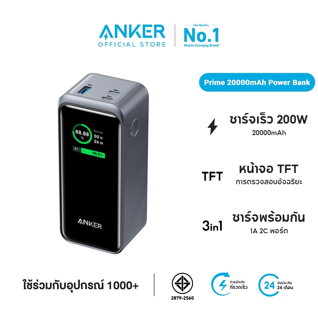 Anker 723 Prime Power Bank 130W 200W 250W แบตสำรอง ชาร์จเร็วด้วยความจุขนาดใหญ่ สำหรับ Macbook/iPhone16 ถือขึ้นเครื่องได้