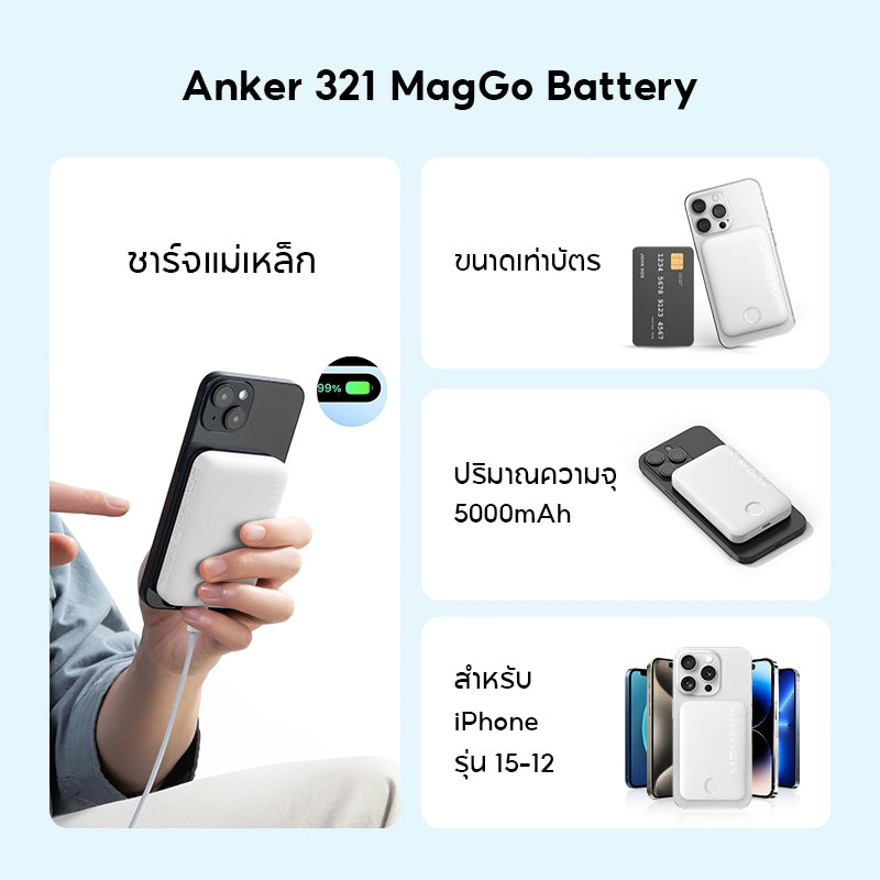 Anker 321 MagGo Battery แบตสำรองไร้สาย iPhone 16 ไร้สาย พาวเวอร์แบงค์ ชาร์จแม่เหล็ก 5,000mAh Power bank แบตสำรอง ชาร์จเ