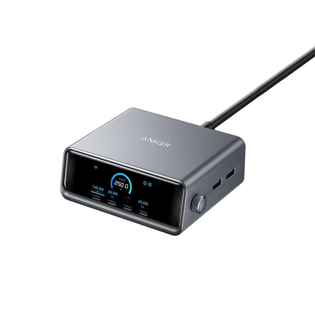 Anker Prime Charger 250W 6-Ports GaN Prime USB-C Charging Station ใช้งานได้กับ MacBook Pro/Air, iPhone 16/15/14, Galaxy