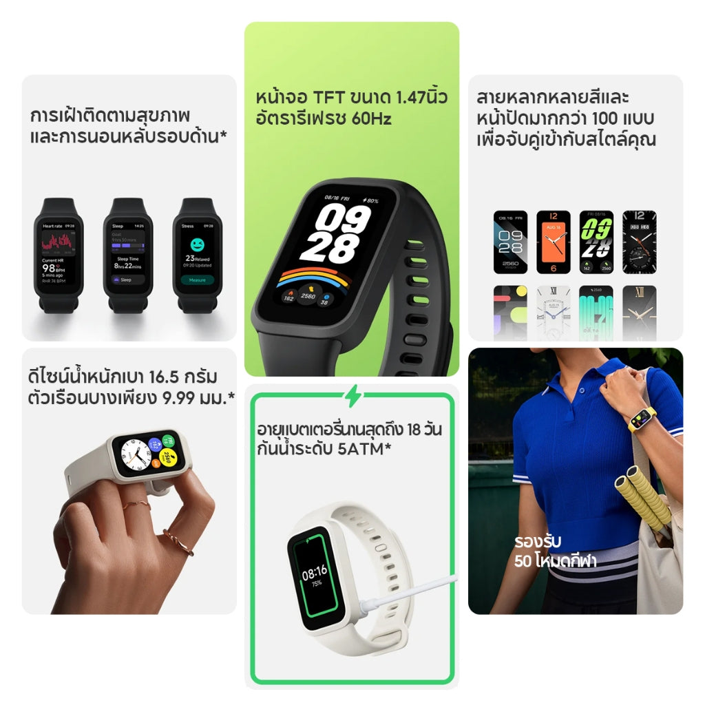 Xiaomi Mi Band 9 Active Smart Band9 นาฬิกาสมาร์ทวอทช์ จอแสดงผล 1.47" การวัดออกซิเจนในเลือด smart watch