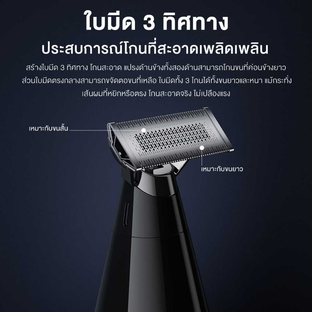 Xiaomi UniBlade Trimmer เครื่องโกนหนวดแบบกันจอนมัลติฟังก์ชั่น ใบมีดสามทิศทาง กันน้ำ IPX7 การชาร์จไร้สายแม่แหล็ก