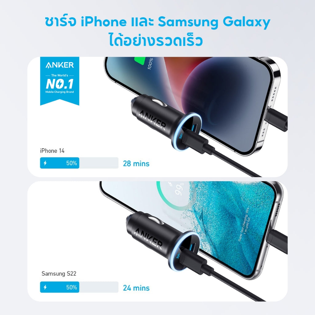 Anker 323 Car Charger 52.5W ที่ชาร์จเร็วในรถ ชาร์จอุปกรณ์พร้อมกัน 2 เครื่อง PowerIQ 3.0 ระบบป้องกันที่หลากหลาย PPS A2331
