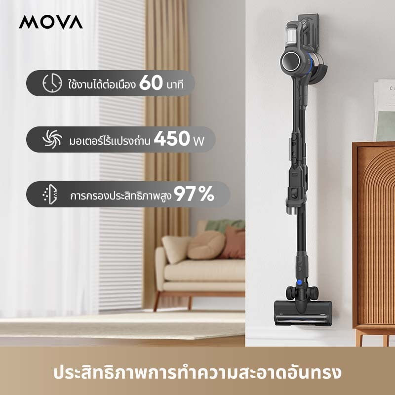MOVA J30/S3 Detect Cordless Stick Vacuum เครื่องดูดฝุ่นไร้สาย | ท่อแบบพับได้ |ใช้แสงสีเขียวเห็นรอยฝุ่นได้มากขึ้น