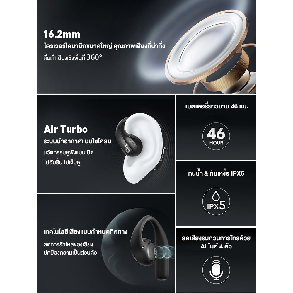 Anker Soundcore AeroFit Pro Open-Ear Sport Earbuds Aerofit series หูฟังออกกำลังกาย หูฟังสำหรับใส่วิ่ง กันน้ำ กันเหงื่อ