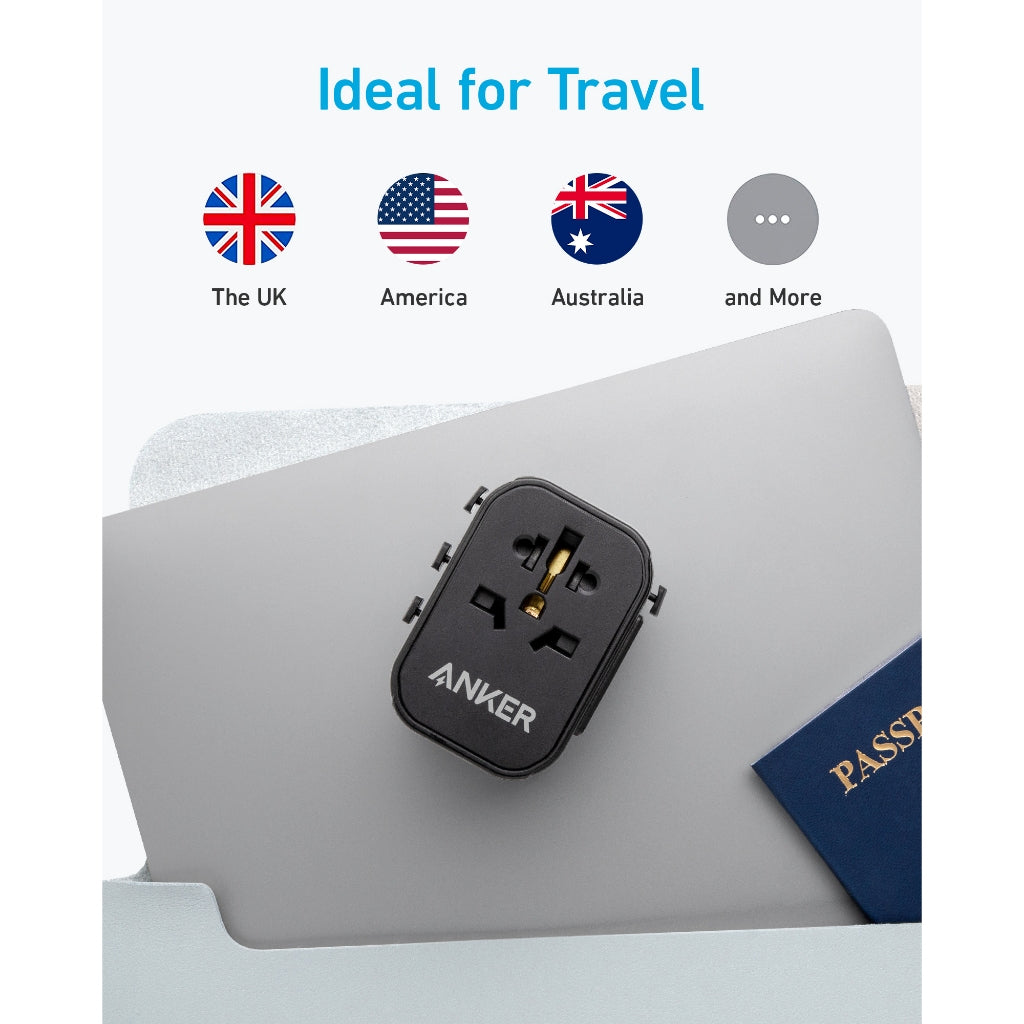 Anker PowerExtend USB-C Universal Travel Adapter 30W หัวแปลงปลั๊กไฟ มาพร้อม ช่อง USB-C และ USB-A ความปลอดภัยที่เหนือกว่า