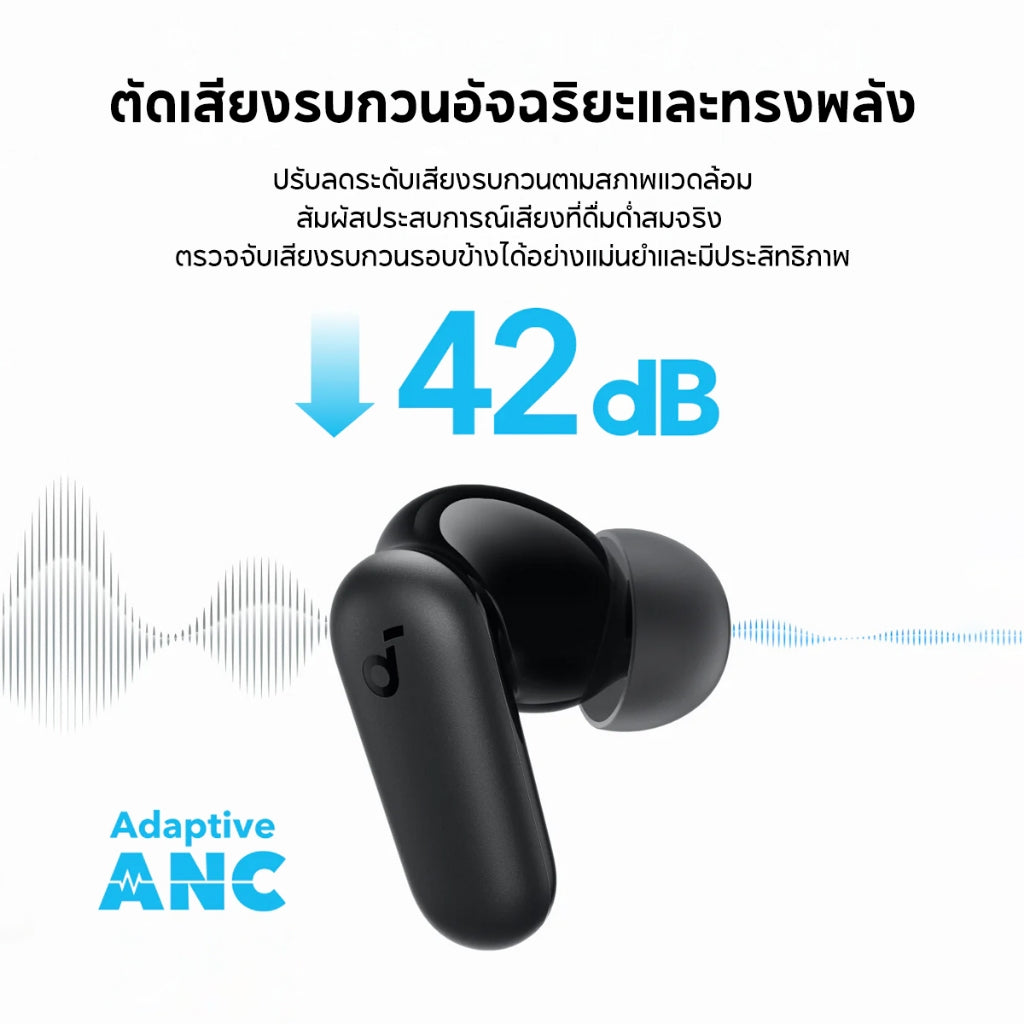 Soundcore R50i NC หูฟังบลูทูธ สายหูฟังไร ตัดเสียงรบกวน ANC กันน้ำระดับ IP54 45 ชม ไมค์ 4 ตัว อัลกอริธึม Al A3959