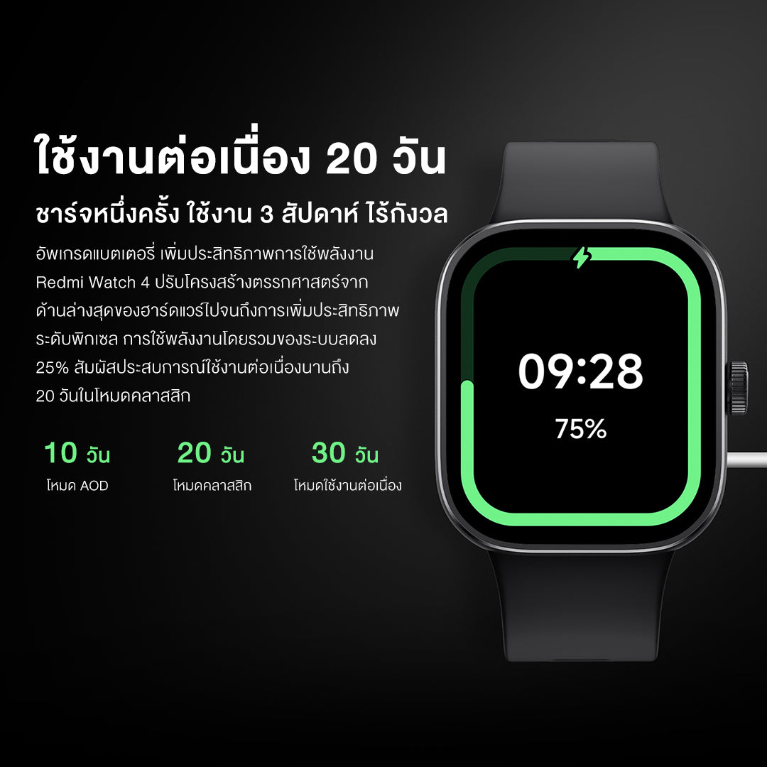 Xiaomi Redmi Watch 4 ตรวจวัดอัตราการเต้นหัวใจทั้งวัน หน้าจอ AMOLED 1.97" การใช้งานได้นาน 20 วัน