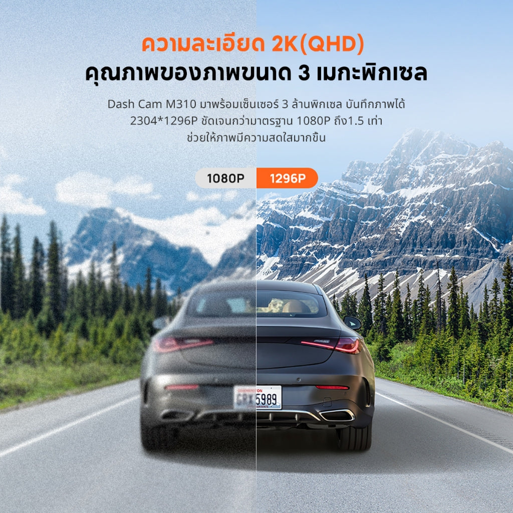 70mai Dash Cam M310 กล้องติดรถยนต์อัจฉริยะ ความคมชัด 1296P มุมมองภาพ 130 องศา สายเพิ่มบันทึกขณะจอดรถ 24 ชั่วโมง