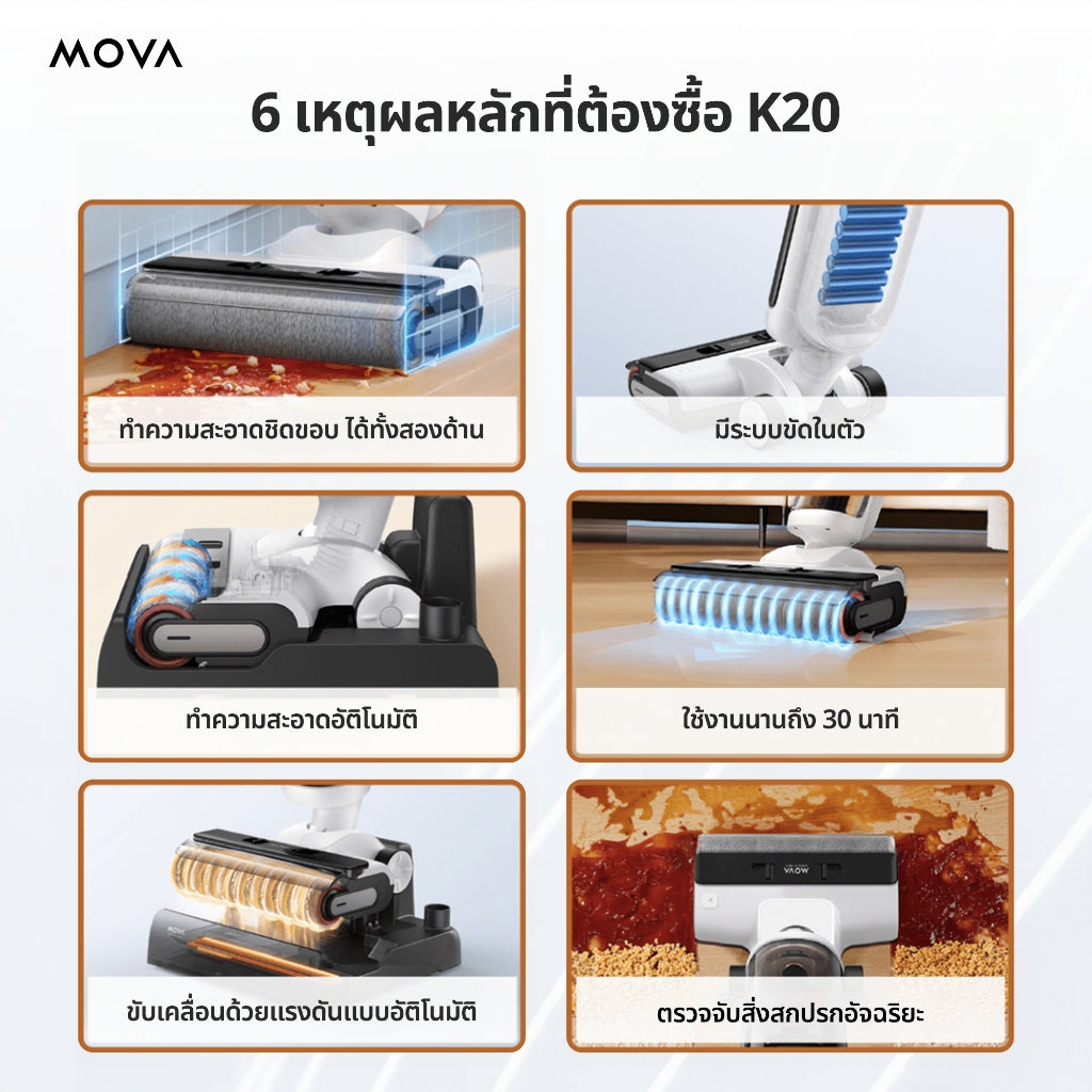 MOVA K20 Wet and Dry Vacuum เครื่องดูดฝุ่นถูพื้น เหมาะสำหรับทำความสะอาดทุกพื้น