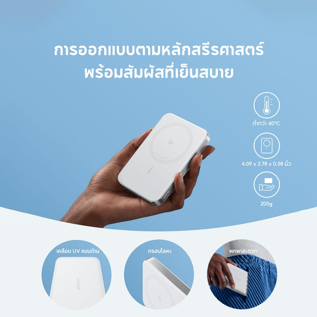 Anker MagGo Power Bank Ultra-Slim 10000mAh แบตสำรองไร้สาย Magnetic แบตสํารองชาร์จเร็ว for iPhone16/15/14 Series