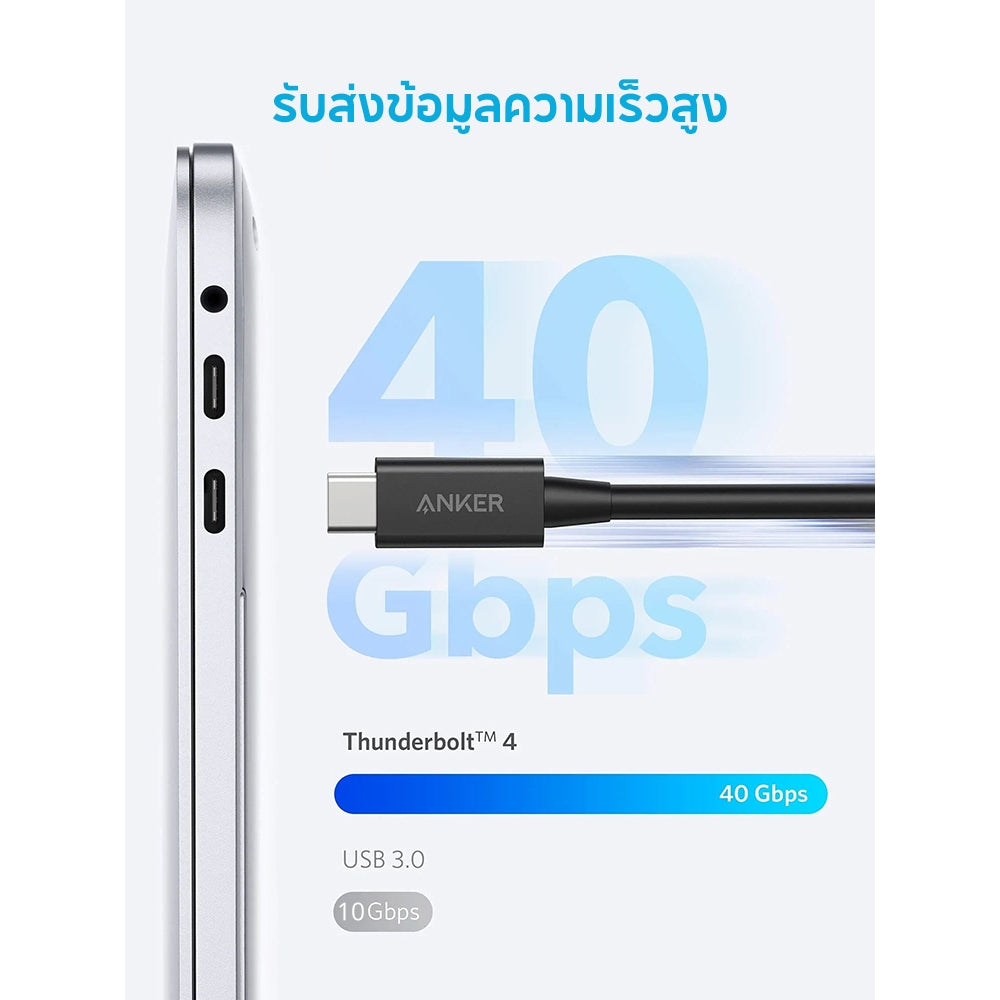 Anker USB-C to USB-C Thunderbolt 4.0 100W Cable สายชาร์จเร็ว รับส่งข้อมูลรวดเร็ว40Gbps เอาต์พุตคุณภาพสูง 8K for iPhone16