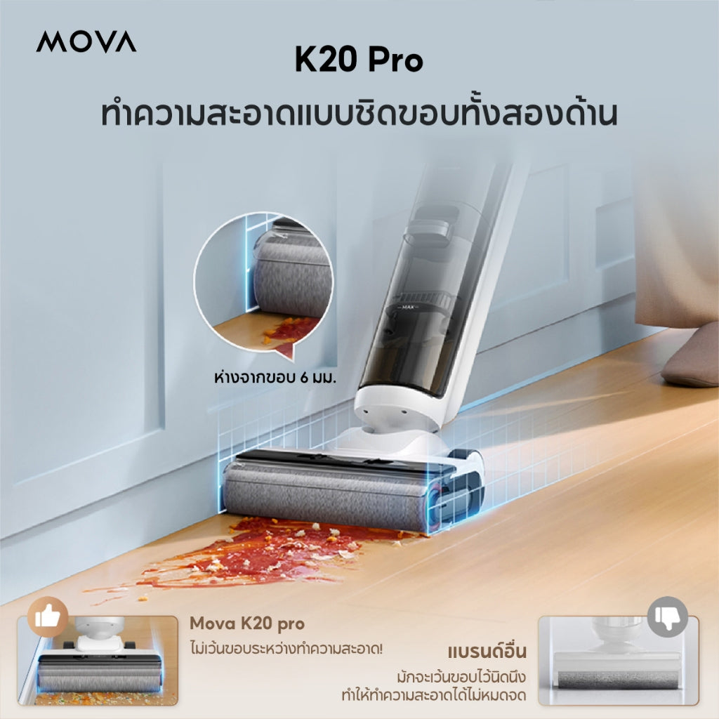 MOVA K20 Pro Wet and Dry Vacuum เครื่องดูดฝุ่นถูพื้น กำจัดแบคทีเรียได้ 99.9% ทำความสะอาดขอบสองด้าน รับประกัน 2 ปี