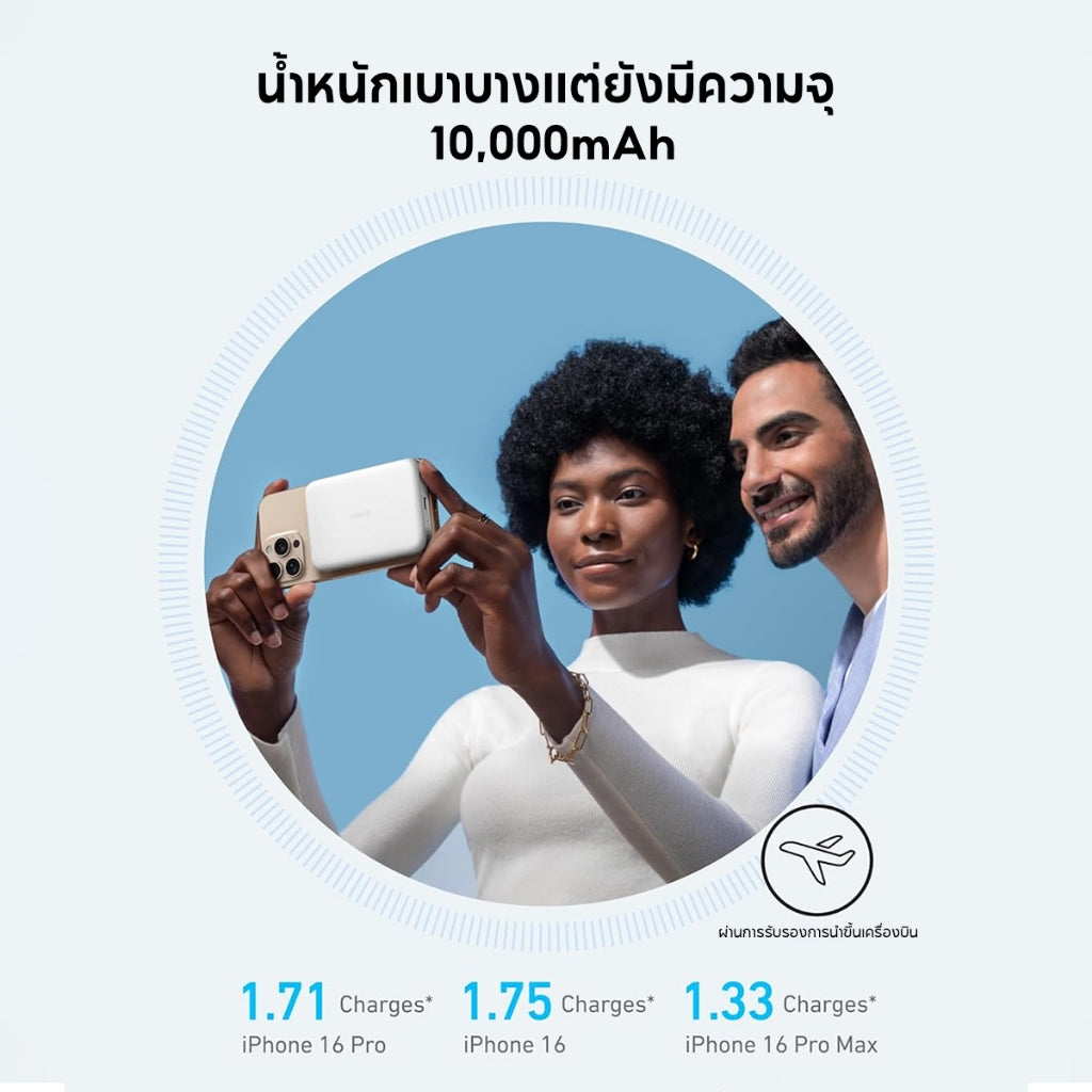 Anker MagGo Power Bank Ultra-Slim 10000mAh แบตสำรองไร้สาย Magnetic แบตสํารองชาร์จเร็ว for iPhone16/15/14 Series