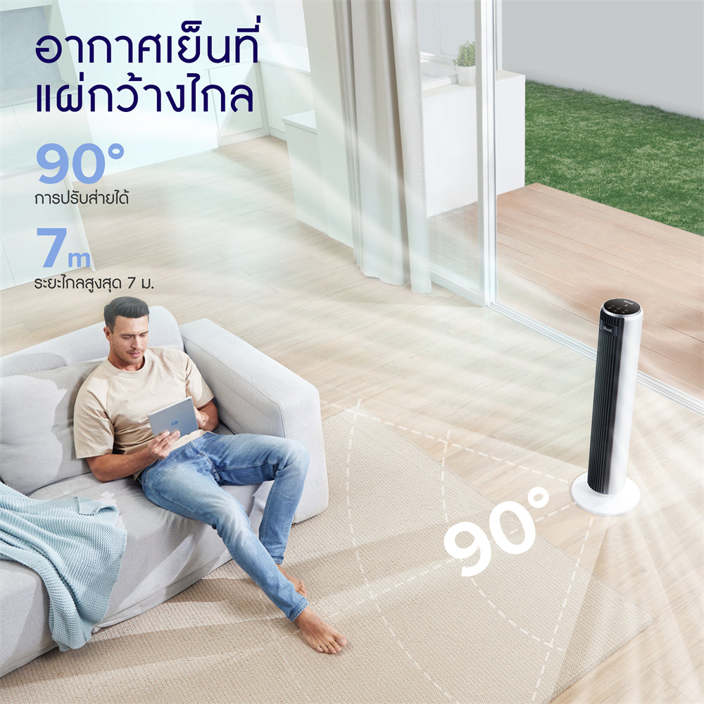 Levoit Smart Tower Fan LTF-F362 พัดลมอัจฉริยะ พัดลมตั้งโต๊ะ ความเร็ว 5 ระดับ ตอบสนองต่ออุณหภูมิ เสียงรบกวนต่ำถึง 28dB