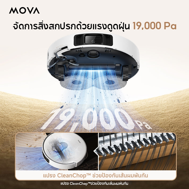 MOVA P50 Ultra Robot Vacuum Mop หุ่นยนต์ดูดฝุ่นและล้างพื้นแรงดูด19000Pa ทำความสะอาดได้ทั่วถึง หมดปัญหาผมพันกัน