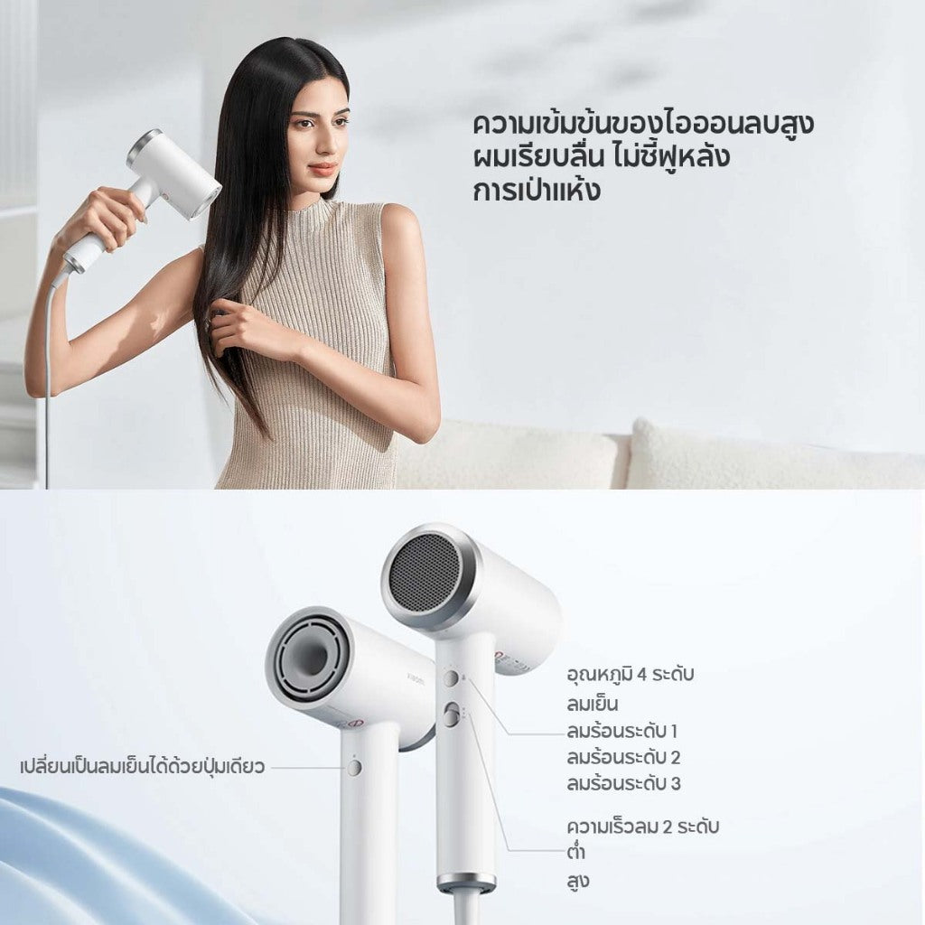 Xiaomi High-speed Ionic Hair Dryer ไดร์เป่าผมไฟฟ้า ผมแห้งเร็วใน 3 นาที ไอออนลบที่มีความเข้มข้นสูง 8 โหมดความแรงลม
