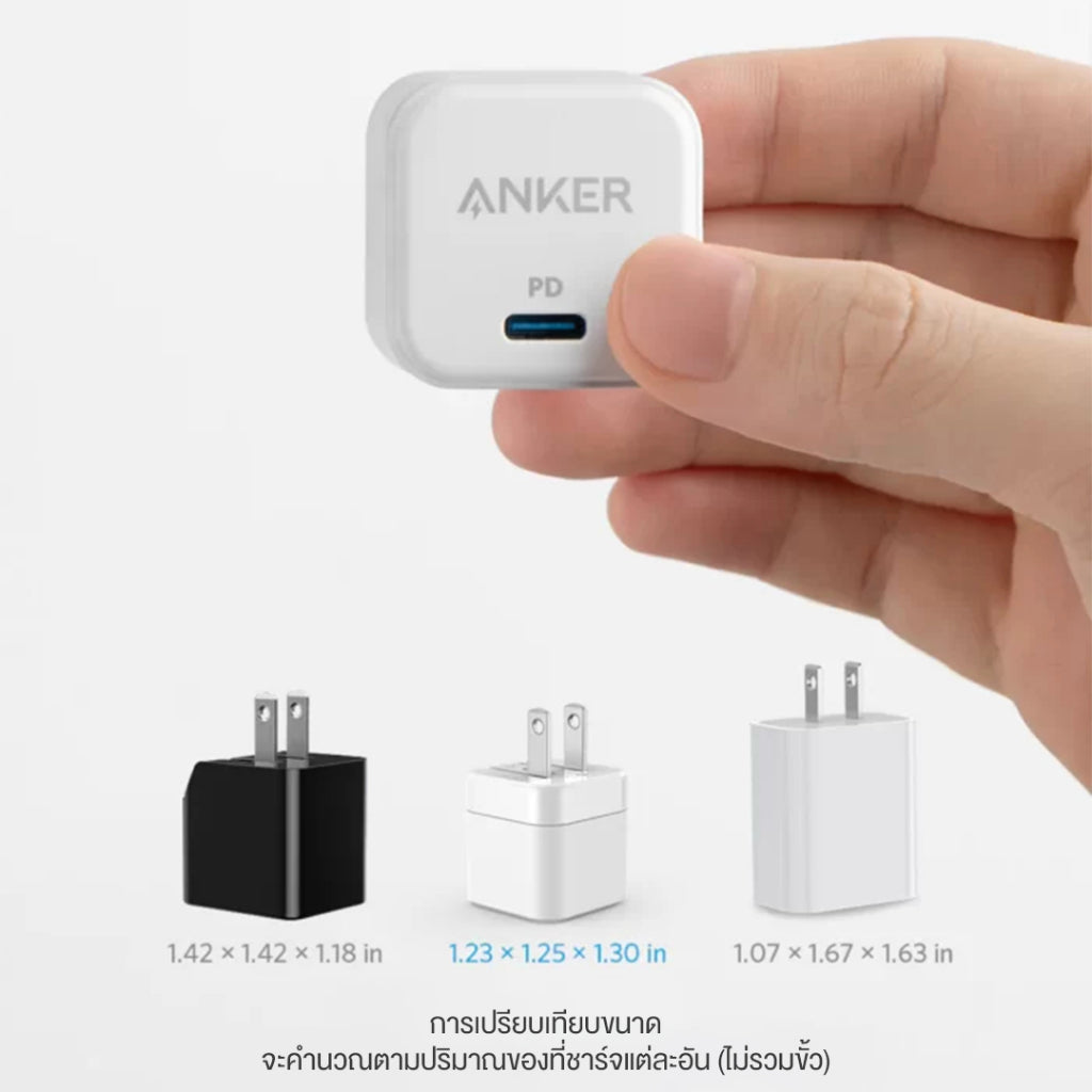 Anker PowerPort III หัวชาร์จเร็ว PD 20W Cube Charger USB-C Power IQ 3.0 Fast Charge ขาปลั๊กพับเก็บได้ for iPhone 16