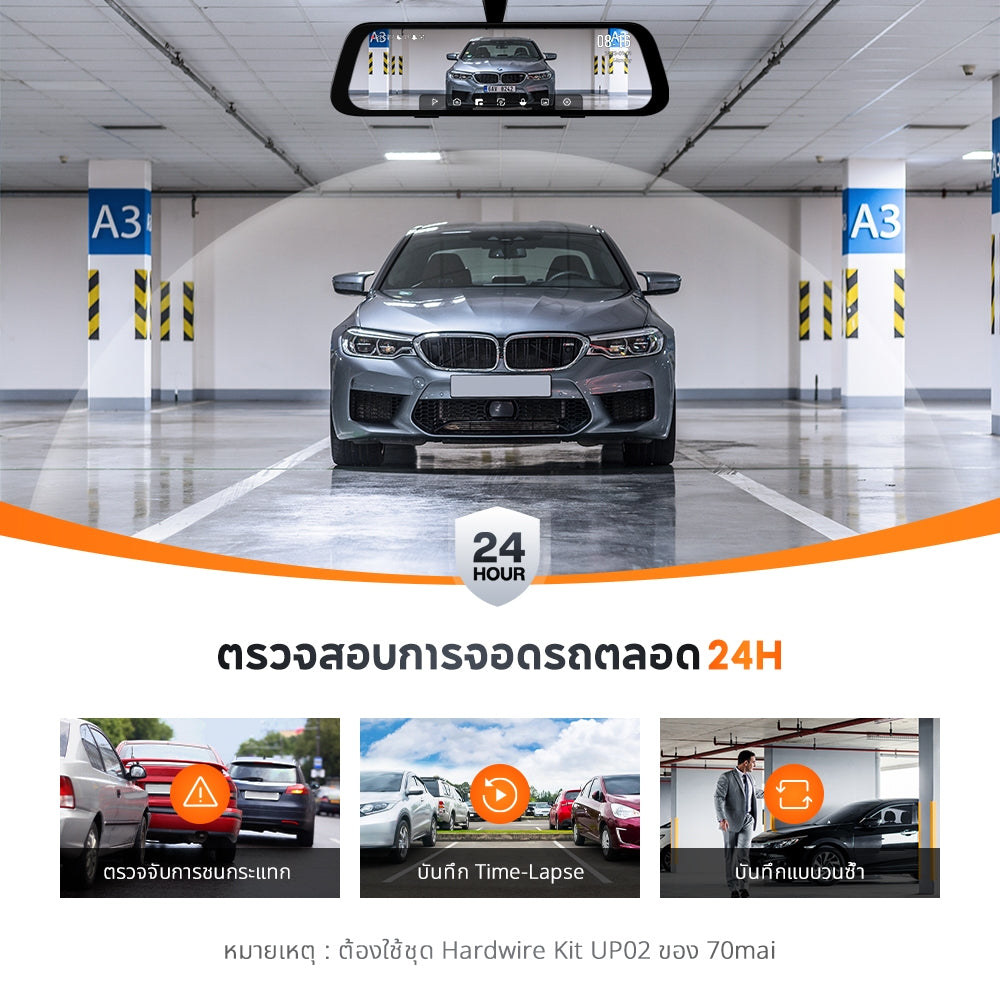 70mai Rearview Dash Cam S500 Type-c 1944P 3K ภาพถอยรถ กล้องมองหลัง กล้องคู่บันทึก HDR ตรวจสอบการจอดรถตลอด 24H