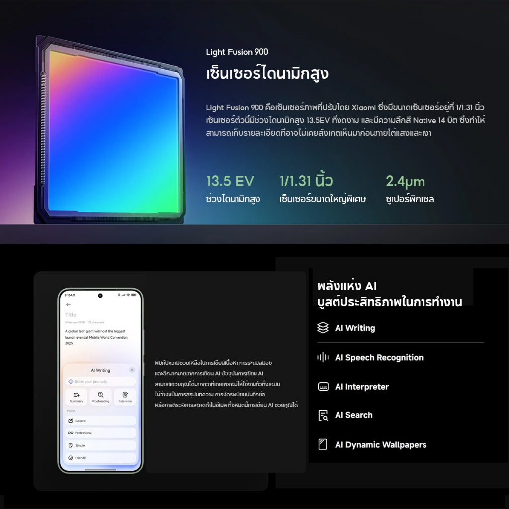 Xiaomi 15 โทรศัพท์มือถือ หน้าจอ 6.36" 1.5K 120Hz กล้อง Leica Professional Triple Snapdragon 8 Elite 90W+5400mAh