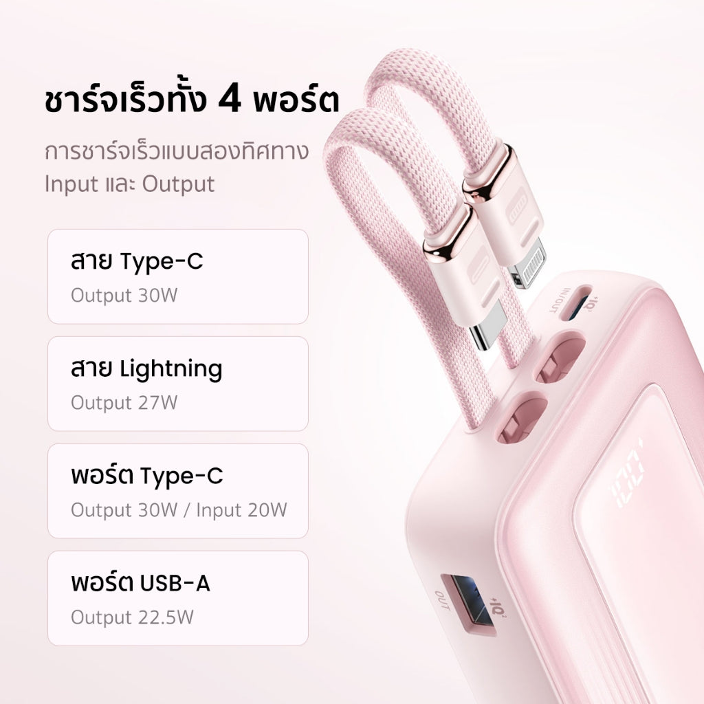Anker Zolo Power Bank 10000 mAh แบตสํารอง 4 พอร์ต ชาร์จเร็ว 30W สาย USB-C และ ในตัว สำหรับ for iPhone 16