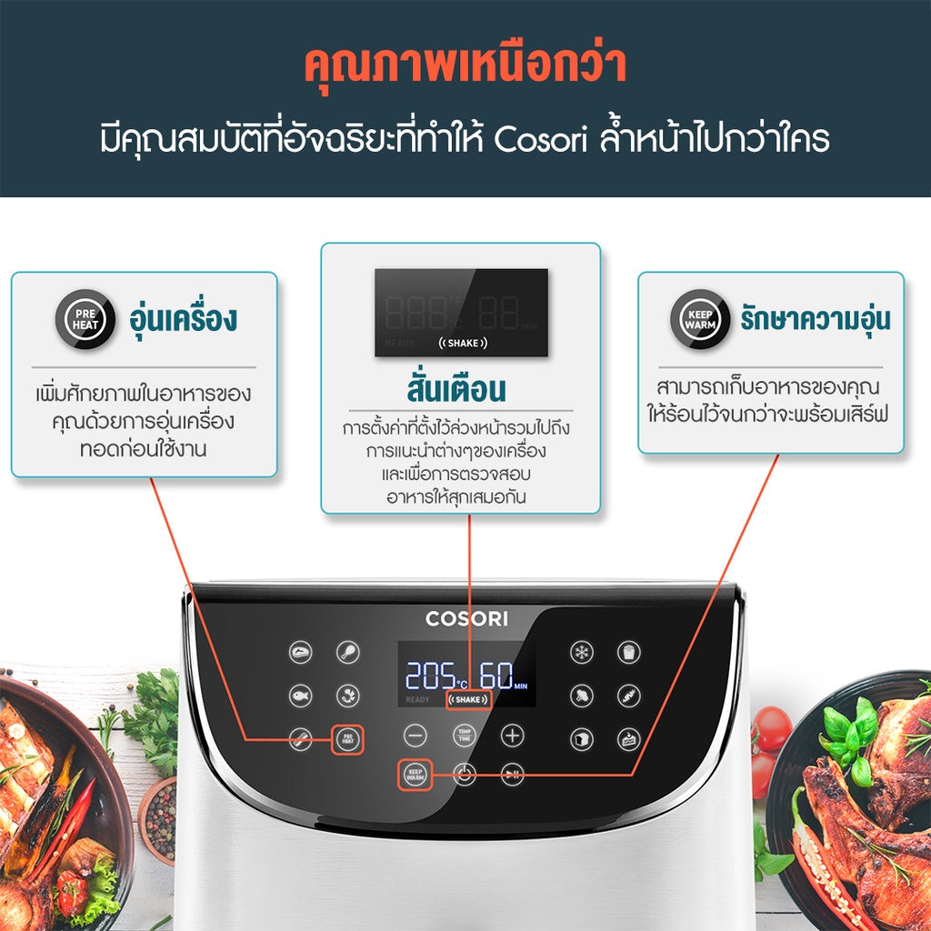 Levoit Cosori CP158 Air Fryer 5.5L กันรอยนิ้วมือ หม้อทอดไร้น้ำมัน หม้อทอด ไฟฟ้า หม้อทอดไร้น้ำมันความจุมาก กำลังไฟ 1700W อาหารไม่ติดหม้อ APP ให้การทำสูตร