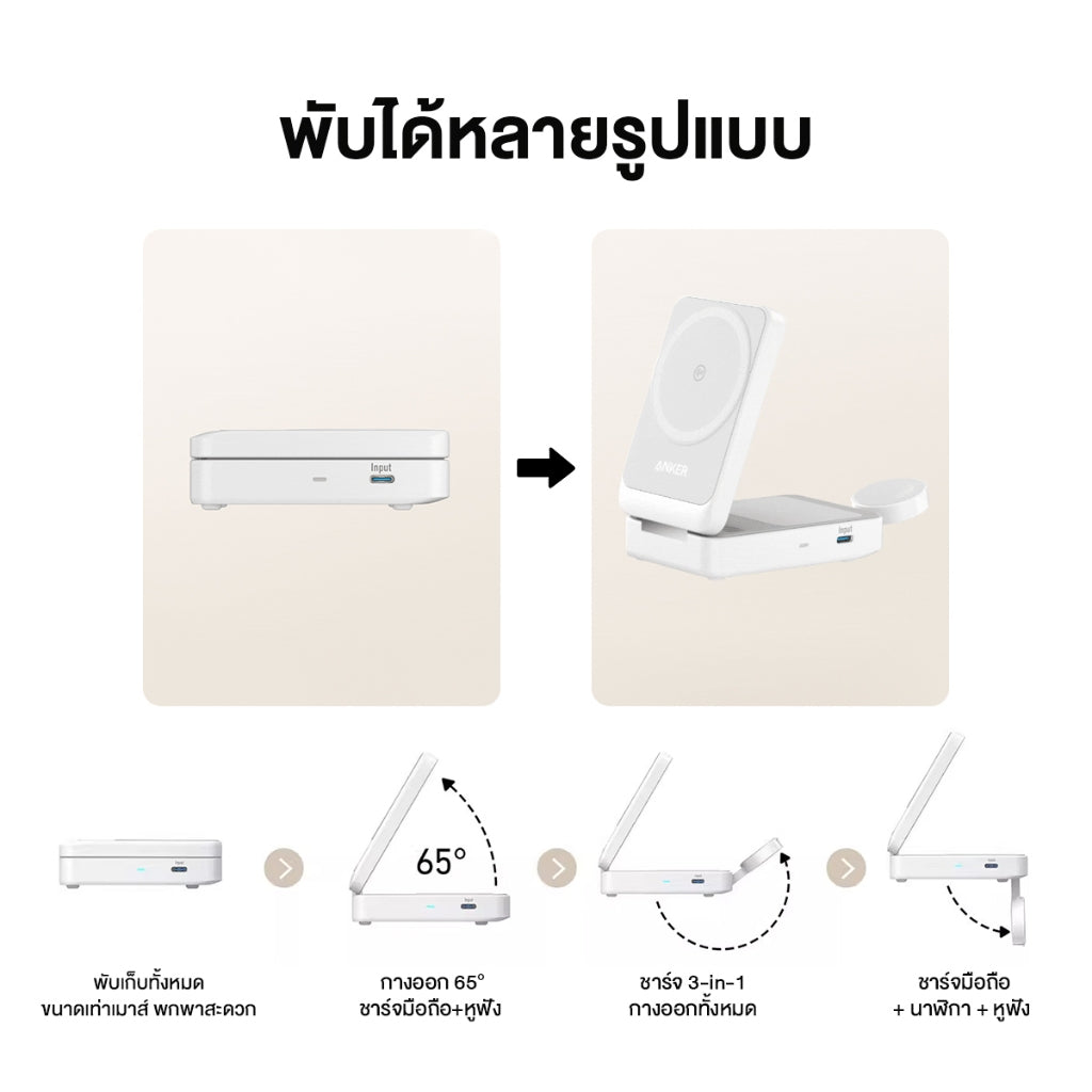 Anker MagGo Wireless for iPhone 16 Charging Station พับเก็บได้ 3-in-1 ชาร์จเร็วไร้สาย 15W สำหรับ AirPods / Watch