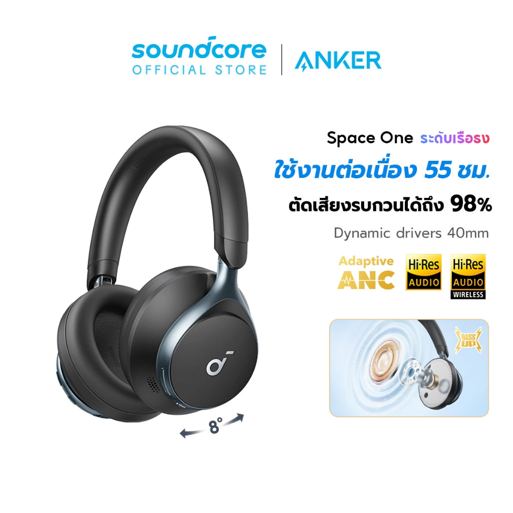 Soundcore by Anker Space One S1 headphone bluetooth หูฟังบลูทูธไร้สาย หูฟังตัดเสียงรบกวน LDAC Hi-Res ANC 55H A3035
