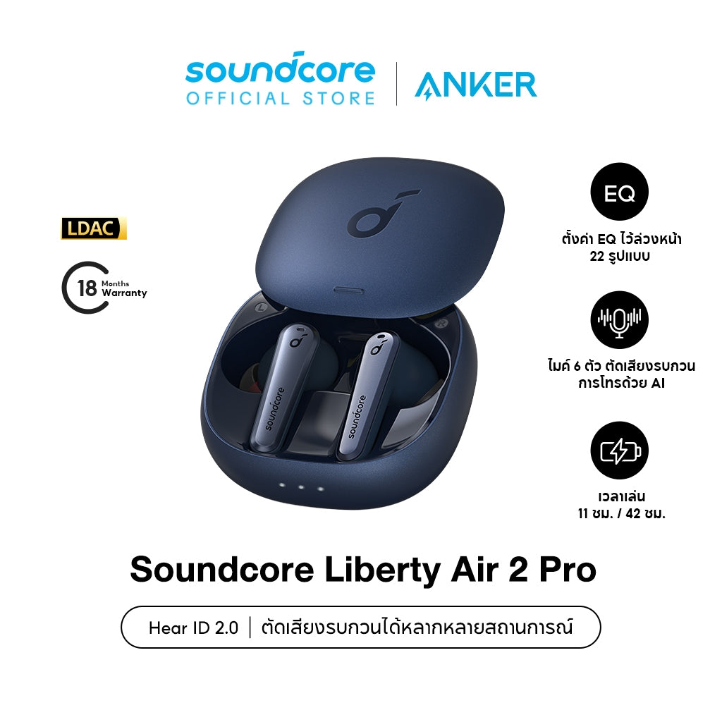 Soundcore by Anker Liberty Air 2 Pro Wireless Bluetooth Earphone หูฟังบลูทูธ หูฟังตัดเสียงรบกวน ไมค์ 6 ตัว TWS A3951
