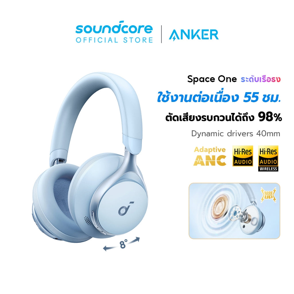 Soundcore by Anker Space One S1 headphone bluetooth หูฟังบลูทูธไร้สาย หูฟังตัดเสียงรบกวน LDAC Hi-Res ANC 55H A3035