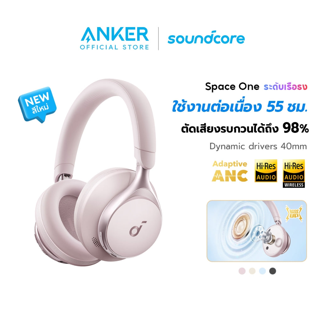 Soundcore by Anker Space One S1 headphone bluetooth หูฟังบลูทูธไร้สาย หูฟังตัดเสียงรบกวน LDAC Hi-Res ANC 55H A3035