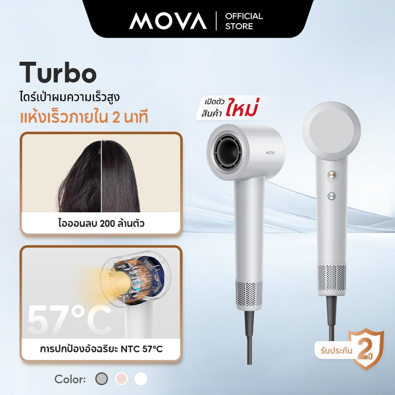 MOVA Turbo High-Speed Hair Dryer ไดร์เป่าผม|110,000 RPM | เป่าผมแห้งเร็วใน 40 วินาที | ไอออนลบ 200 ล้านตัว
