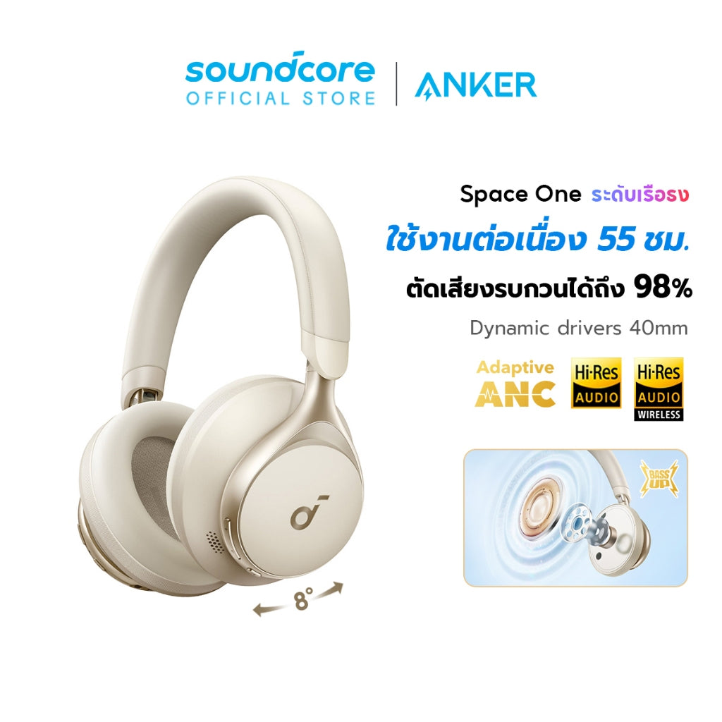 Soundcore by Anker Space One S1 headphone bluetooth หูฟังบลูทูธไร้สาย หูฟังตัดเสียงรบกวน LDAC Hi-Res ANC 55H A3035