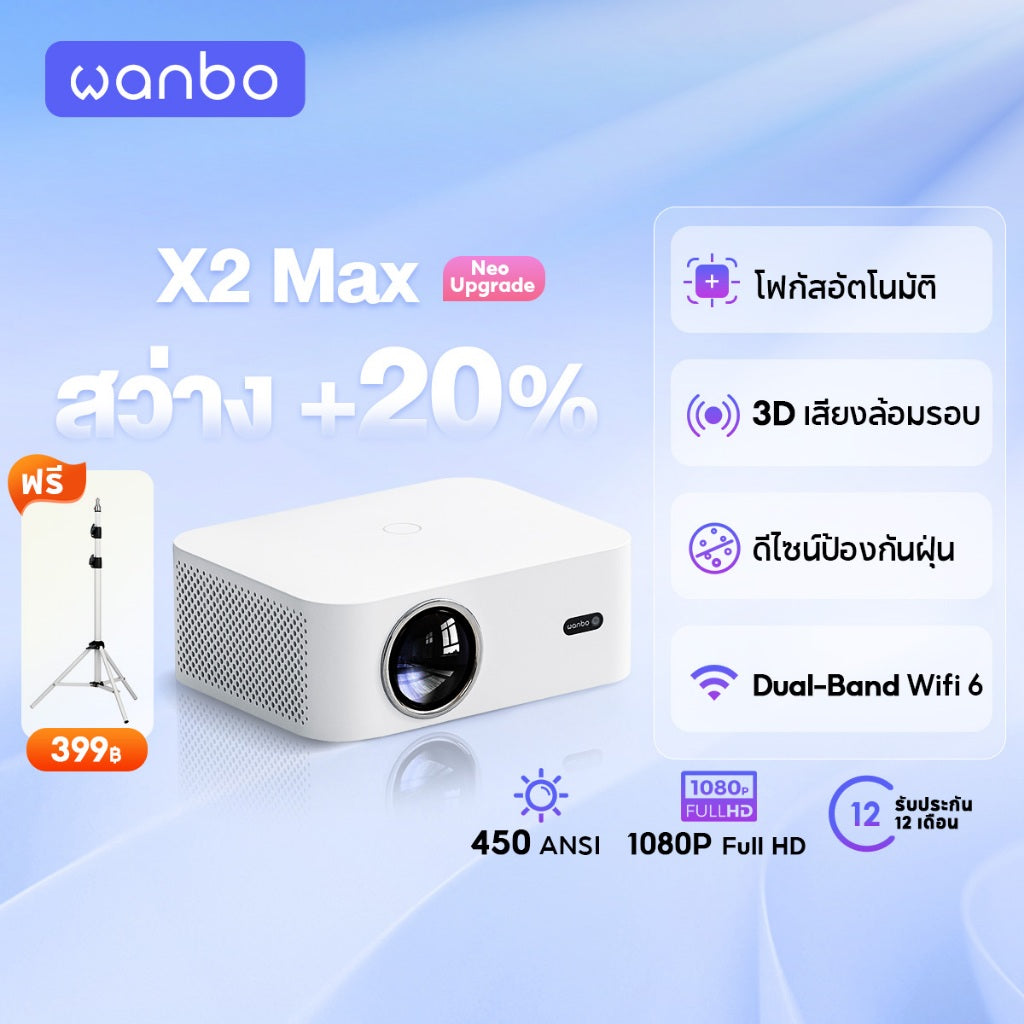 Wanbo X2 Max 1080P HD Projector โปรเจคเตอร์ มินิโปรเจคเตอร์ คุณภาพระดับ Android 9.0