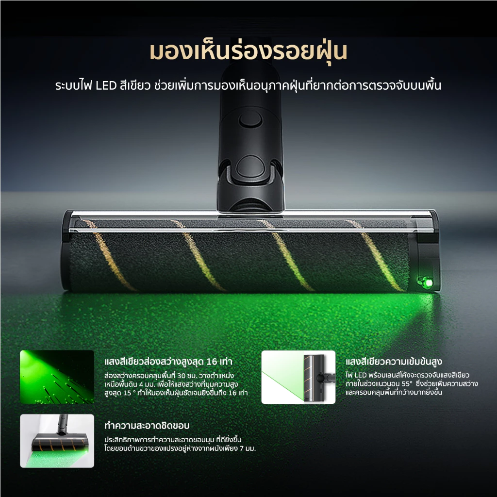 Dreame V16 Pro Cordless Stick Vacuum เครื่องดูดฝุ่นไร้สาย ตรวจจับฝุ่นด้วยแสงสีเขียว ใช้งาน 85 นาที แรงดูด 27KPa