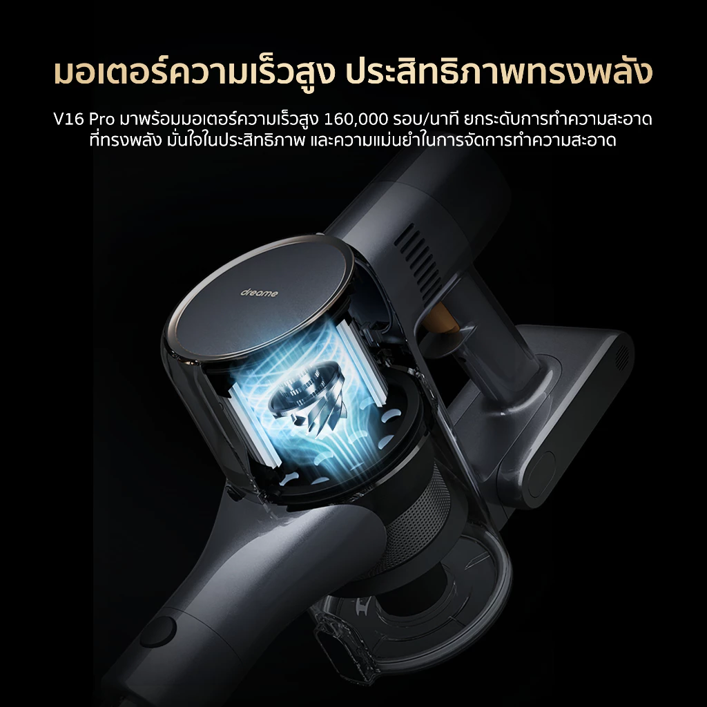 Dreame V16 Pro Cordless Stick Vacuum เครื่องดูดฝุ่นไร้สาย ตรวจจับฝุ่นด้วยแสงสีเขียว ใช้งาน 85 นาที แรงดูด 27KPa