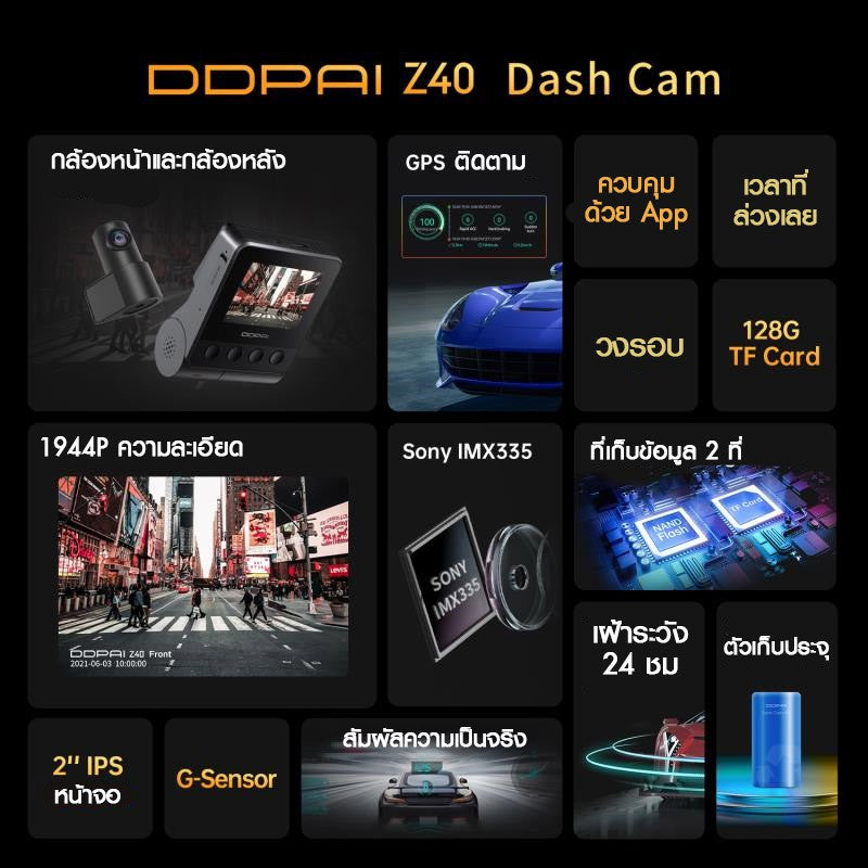 DDPAI Z40 GPS Dual Front and Rear Dash cam 1944PCar Camera กล้องติดรถยนต์ บันทึกขณะจอดรถ24 ชั่วโมง กล้องมองหลังติดรถยนต์
