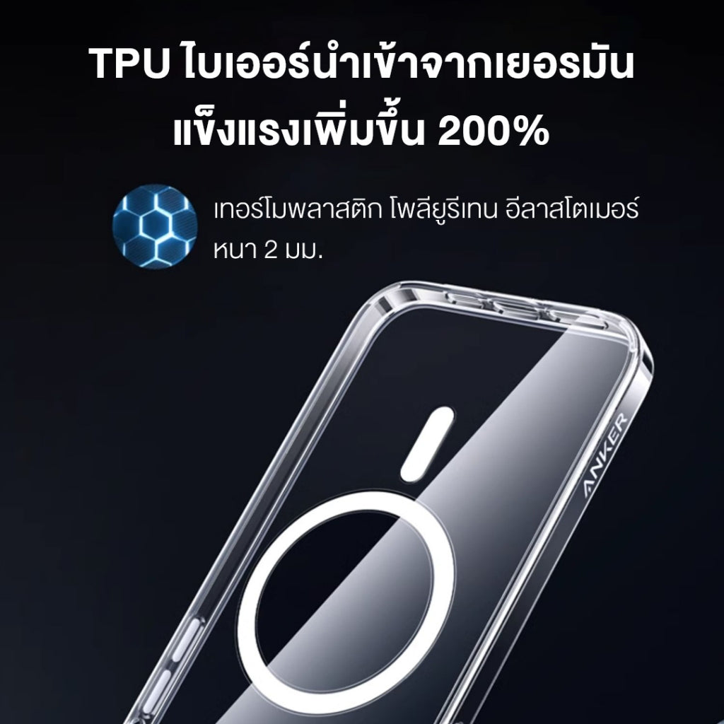 Anker Magnetic Case เคสแม่เหล็ก iPhone พลังดูด 15N เคสใสกันกระแทกสุดแกร่ง สำหรับ iPhone 15 14 Pro ไม่เหลืองง่าย A90A5