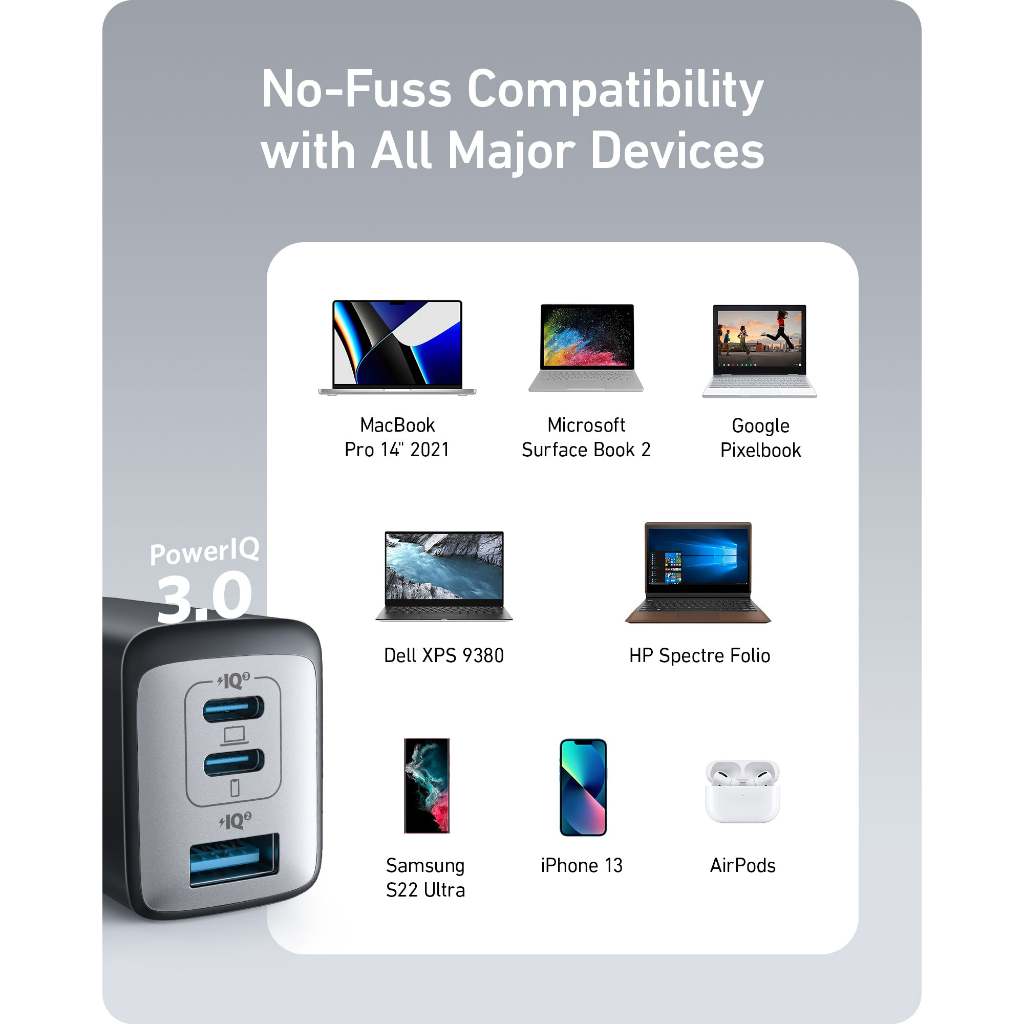 Anker 735 Charger 65W GaN II หัวชาร์จ Fast Charger 3 พอร์ต 725 หัวชาร์จเร็ว สําหรับ for iPhone โน๊ตบุ๊ค
