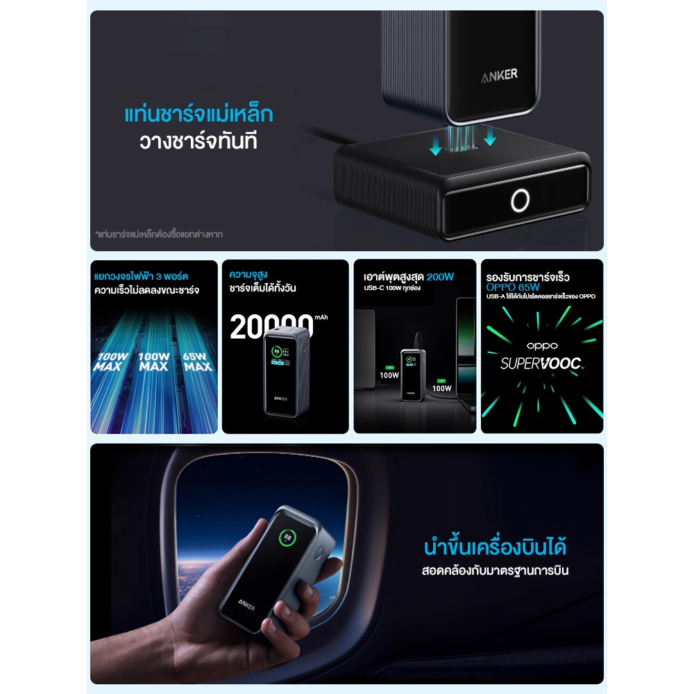 Anker Prime 20000mAh Power Bank 200W with 100W Charging Base แบตสำรอง ชาร์จเร็ว พาวเวอร์แบงชาร์จเร็ว ชาร์จไว
