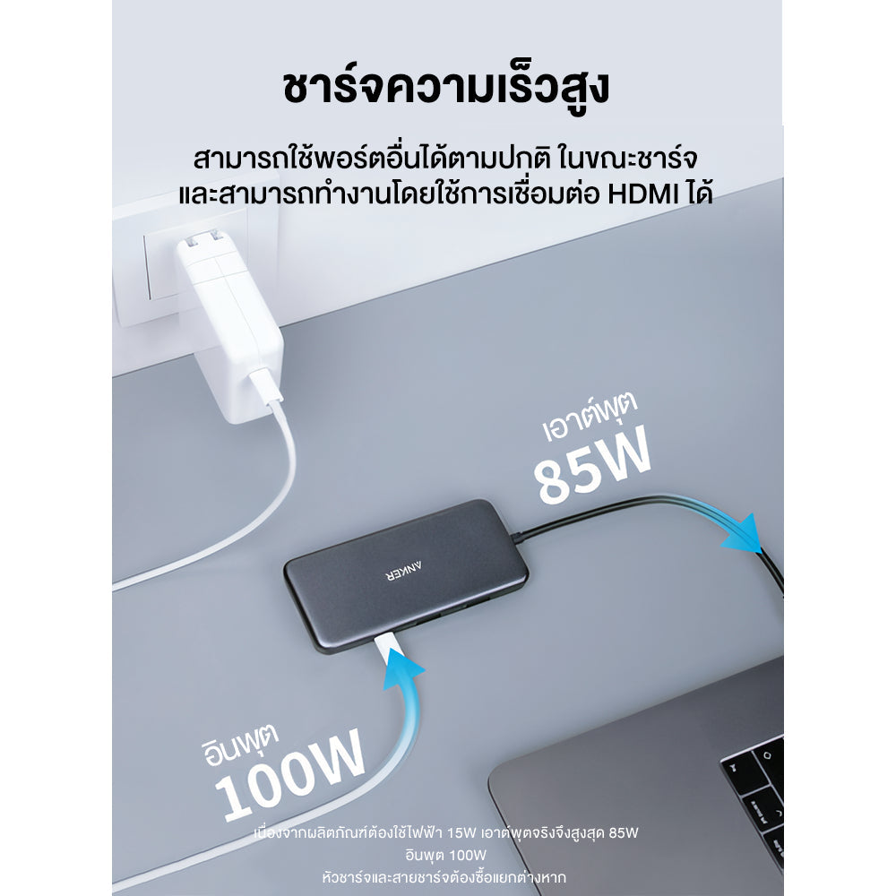 Anker PowerExpand 7-in-1 USB-C PD Media Hub ฮับอะแดปเตอร์ USB ความเร็วสูง 7 พอร์ตฮับ PD100W A8346