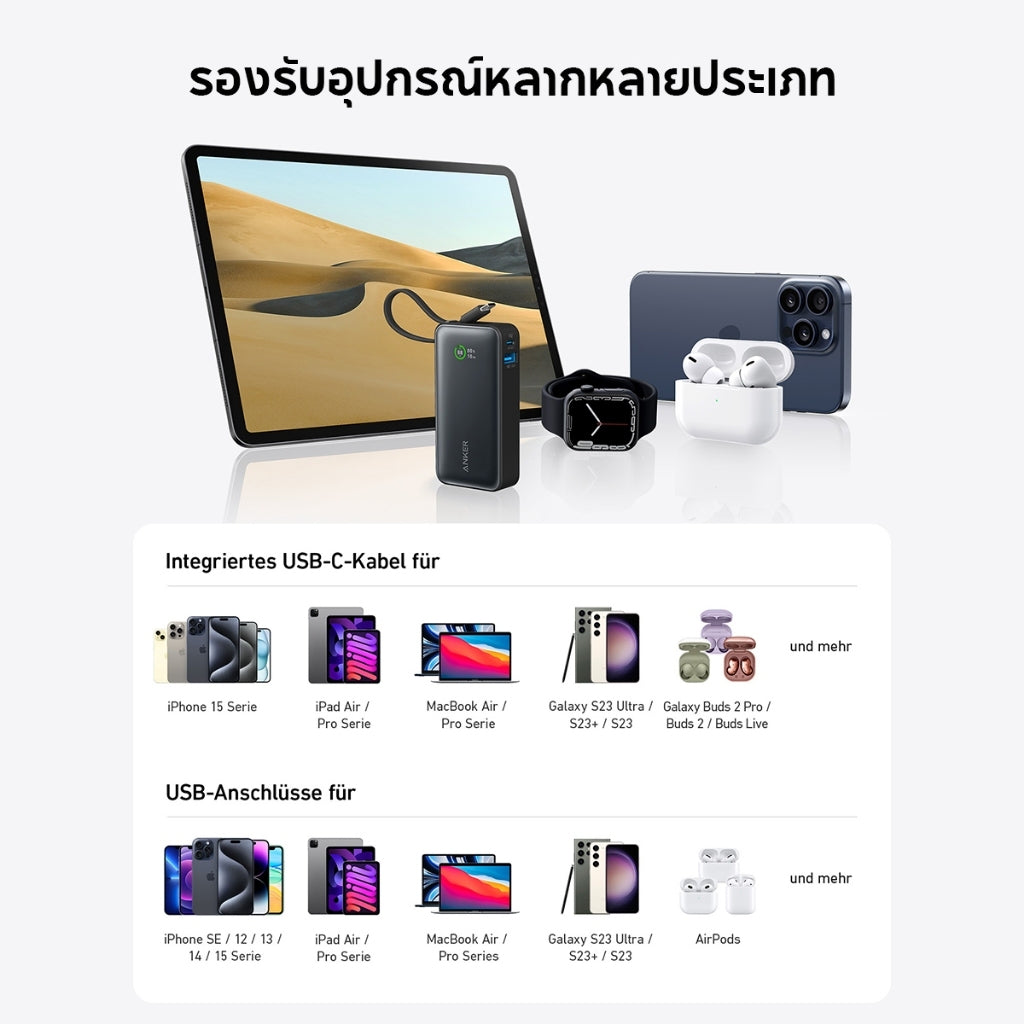 Anker Nano Power Bank 30W A1259 พาวเวอร์แบงค์ ชาร์จเร็ว สาย USB-C ในตัว 10000mAh รองรับชาร์จเร็ว iPhone 15 / Samsung