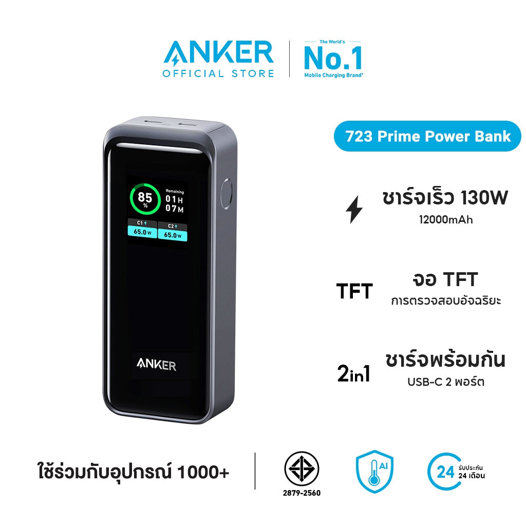 Anker 723 Prime Power Bank 130W 200W 250W แบตสำรอง ชาร์จเร็วด้วยความจุขนาดใหญ่ สำหรับ Macbook/iPhone16 ถือขึ้นเครื่องได้