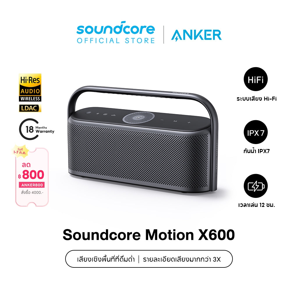 Soundcore Motion X600 Portable Bluetooth Speaker 50W ลำโพงบลูทูธ ลำโพงไร้สายแบบพกพากันน้ำ IPX7 A3130