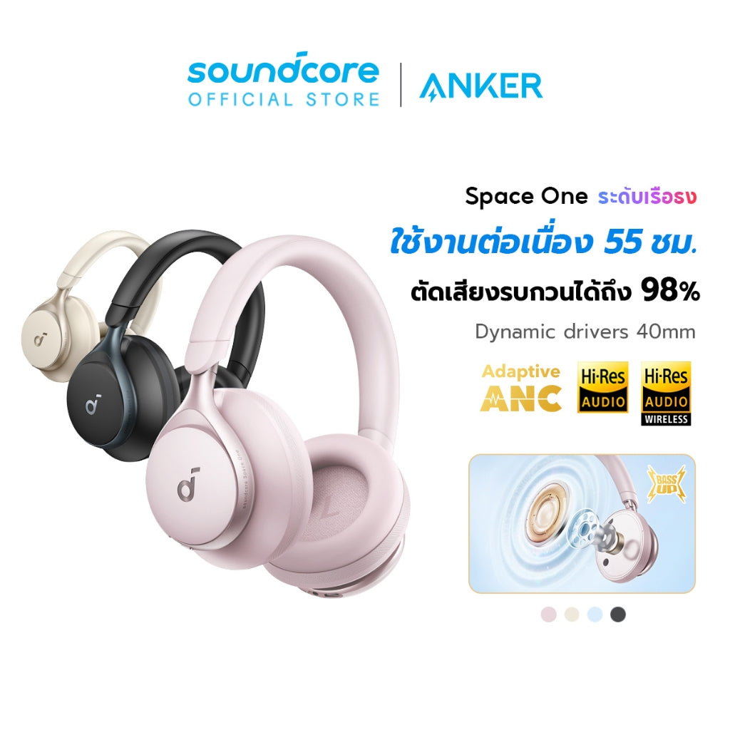Soundcore by Anker Space One S1 headphone bluetooth หูฟังบลูทูธไร้สาย หูฟังตัดเสียงรบกวน LDAC Hi-Res ANC 55H A3035