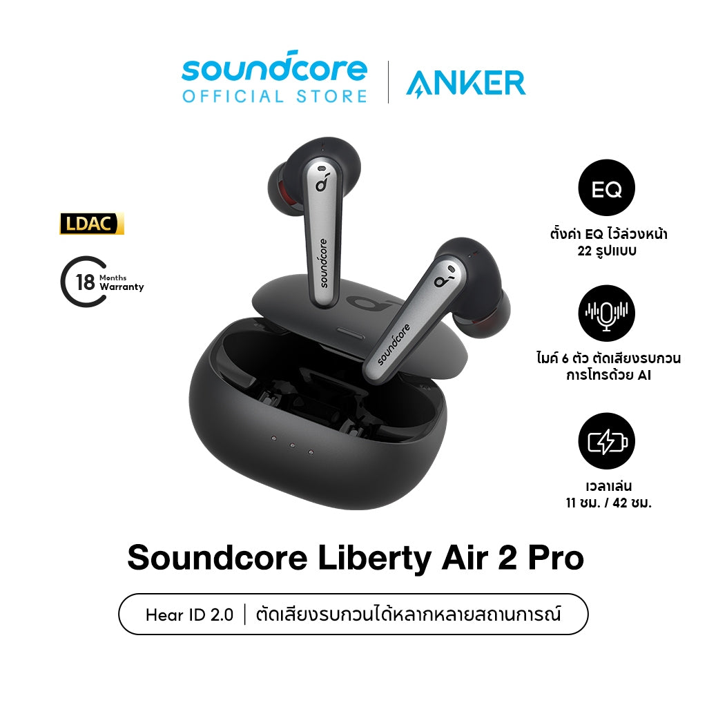 Soundcore by Anker Liberty Air 2 Pro Wireless Bluetooth Earphone หูฟังบลูทูธ หูฟังตัดเสียงรบกวน ไมค์ 6 ตัว TWS A3951