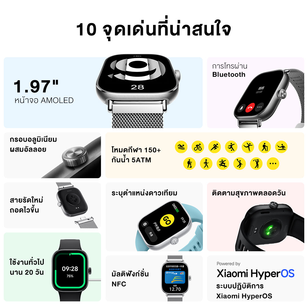 [สินค้าพร้อมส่ง] Xiaomi Redmi Watch 4 ตรวจวัดอัตราการเต้นหัวใจทั้งวัน หน้าจอ AMOLED 1.97" การใช้งานได้นาน 20 วัน