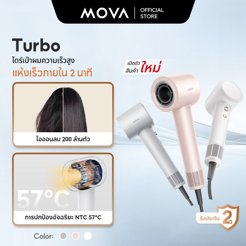 MOVA Turbo High-Speed Hair Dryer ไดร์เป่าผม|110,000 RPM | เป่าผมแห้งเร็วใน 40 วินาที | ไอออนลบ 200 ล้านตัว